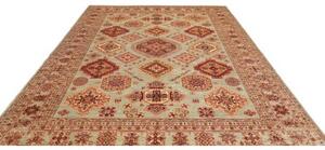 Tappeto Kazak Fine Geometrico Verde Salvia Rosso Mattone 250x310 Cm