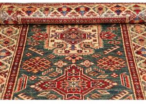 Tappeto Kazak Fine Medaglione Verde Petrolio Rosso 92x140 Cm