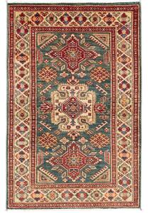 Tappeto Kazak Fine Medaglione Verde Petrolio Rosso 92x140 Cm