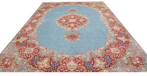 Tappeto Kerman Medaglione Floreale Azzurro Rosso 280x385 Cm