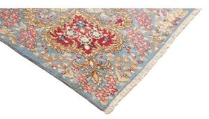 Tappeto Kerman Medaglione Floreale Azzurro Rosso 280x385 Cm