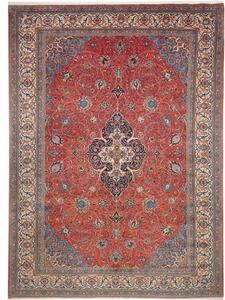 Tappeto Sarough Medaglione Floreale Rosso Mattone Blu Avio 303x415 Cm