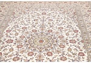 Tappeto Kashan Medaglione Floreale Avorio Blu Scuro 195x300 Cm