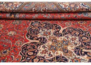 Tappeto Sarough Medaglione Floreale Rosso Mattone Blu Avio 303x415 Cm