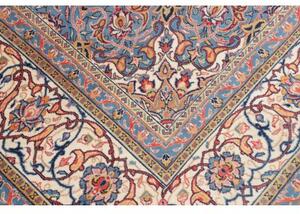 Tappeto Sarough Medaglione Floreale Rosso Mattone Blu Avio 303x415 Cm