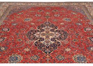 Tappeto Sarough Medaglione Floreale Rosso Mattone Blu Avio 303x415 Cm