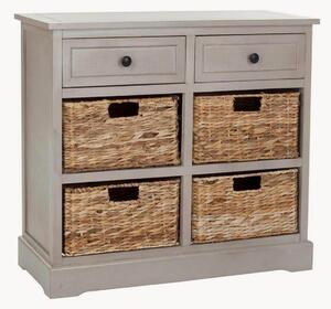 Cassettiera in legno con cassetti e cestini in rattan Contemporary