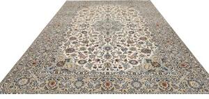 Tappeto Kashan Medaglione Floreale Avorio Azzurro 272x367 Cm