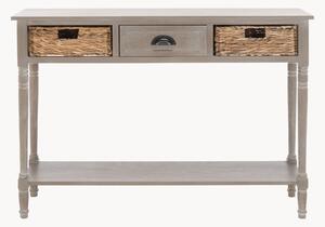 Consolle in legno di pino con cassetto e cesti in rattan Vintage