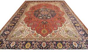 Tappeto Tabriz Medaglione Floreale Rosso Corallo Avorio 293x386 Cm