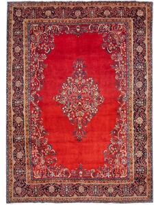Tappeto Sarough Medaglione Floreale Rosso Blu Scuro 283x400 Cm