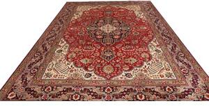 Tappeto Tabriz Medaglione Floreale Rosso Blu Scuro 255x364 Cm