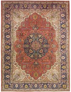 Tappeto Tabriz Medaglione Floreale Rosso Corallo Avorio 293x386 Cm