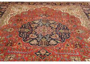 Tappeto Tabriz Medaglione Floreale Rosso Corallo Avorio 293x386 Cm