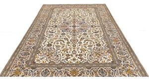 Tappeto Kashan Medaglione Floreale Avorio Blu Cobalto 204x300 Cm