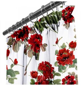Tenda con nastro 140x250 cm bianco, fiori rossi