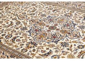 Tappeto Kashan Medaglione Floreale Avorio Blu Cobalto 204x300 Cm