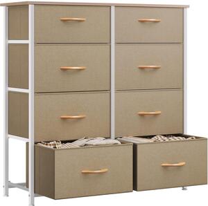 Comodino contenitore con 8 cassetti in tessuto, colore kaki, dimensioni 85,6 x 29,8 x 89 cm