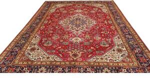 Tappeto Tabriz Stilizzato Rosso Rubino Blu Scuro 253x348 Cm