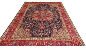 Tappeto Tabriz Medaglione Floreale Rosso Blu Scuro 204x300 Cm