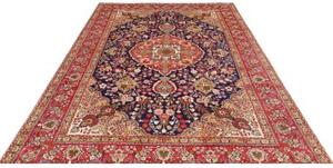 Tappeto Tabriz Medaglione Floreale Blu Notte Rosso 205x309 Cm