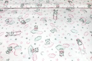 Tessuto di cotone Gatti rosa, h. 140 cm