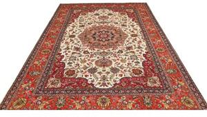Tappeto Tabriz Medaglione Floreale Rosso Avorio 203x298 Cm