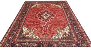 Tappeto Tabriz Medaglione Floreale Rosso Corallo Blu Scuro 200x293 Cm