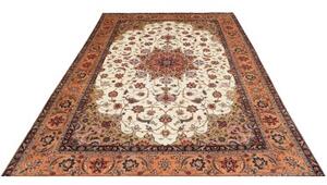 Tappeto Tabriz Medaglione Floreale Avorio Terracotta 198x294 Cm