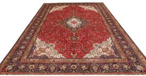 Tappeto Tabriz Medaglione Floreale Rosso Scuro Blu Scuro 247x356 Cm
