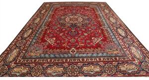 Tappeto Tabriz Medaglione Floreale Rosso Cremisi Blu Notte 302x398 Cm