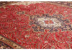 Tappeto Tabriz Medaglione Floreale Rosso Scuro Blu Scuro 247x356 Cm