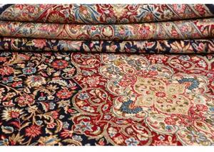 Tappeto Kerman Medaglione Floreale Blu Scuro Rosso Cremisi 272x387 Cm