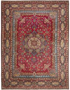 Tappeto Tabriz Medaglione Floreale Rosso Cremisi Blu Notte 302x398 Cm