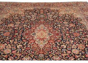 Tappeto Kerman Medaglione Floreale Blu Scuro Rosso Cremisi 272x387 Cm