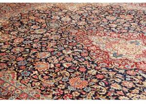 Tappeto Kerman Medaglione Floreale Blu Scuro Rosso Cremisi 272x387 Cm