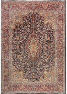 Tappeto Kerman Medaglione Floreale Blu Scuro Rosso Cremisi 272x387 Cm