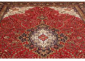 Tappeto Tabriz Medaglione Floreale Rosso Scuro Blu Scuro 247x356 Cm