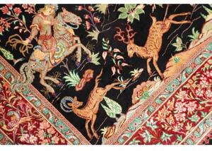 Tappeto Ghom Seta Figurativo Nero Rosso 78x117 Cm