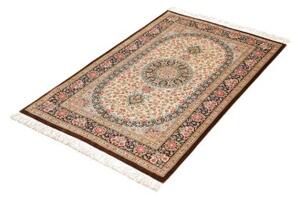 Tappeto Ghom Seta Medaglione Floreale Avorio Marrone 78x117 Cm