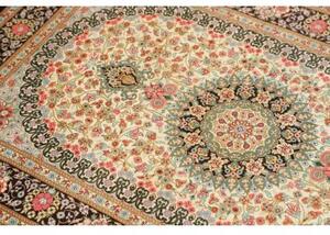 Tappeto Ghom Seta Medaglione Floreale Avorio Marrone 78x117 Cm