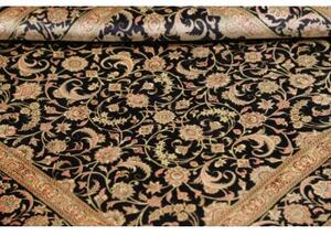 Tappeto Ghom Seta Floreale Nero Beige Quadrato 100x100 Cm