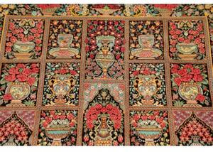 Tappeto Ghom Seta Geometrico Nero Rosso 78x120 Cm