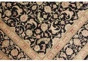 Tappeto Ghom Seta Floreale Nero Beige Quadrato 100x100 Cm