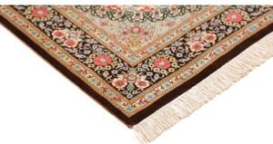 Tappeto Ghom Seta Medaglione Floreale Avorio Marrone 78x117 Cm