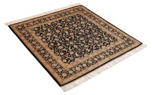 Tappeto Ghom Seta Floreale Nero Beige Quadrato 100x100 Cm