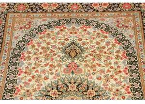 Tappeto Ghom Seta Medaglione Floreale Avorio Marrone 78x117 Cm