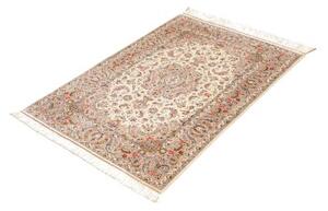 Tappeto Ghom Seta Medaglione Floreale Beige Avorio 80x120 Cm
