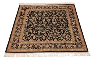 Tappeto Ghom Seta Floreale Nero Beige Quadrato 100x100 Cm