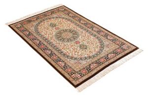 Tappeto Ghom Seta Medaglione Floreale Avorio Marrone 78x117 Cm
